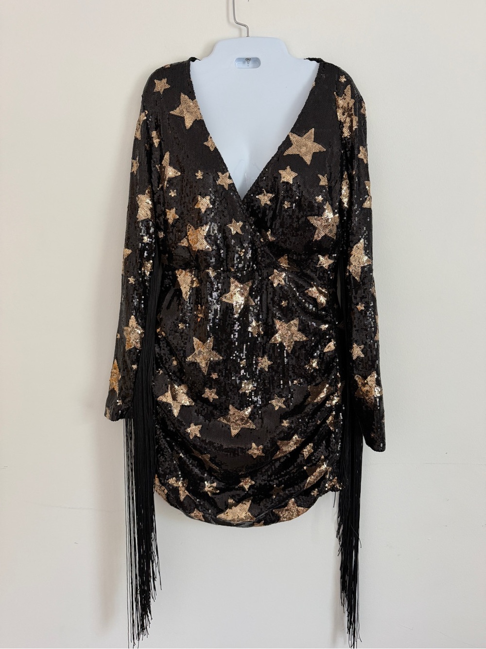 Nasty Gal Black Sequin Dress with Gold Star Detail